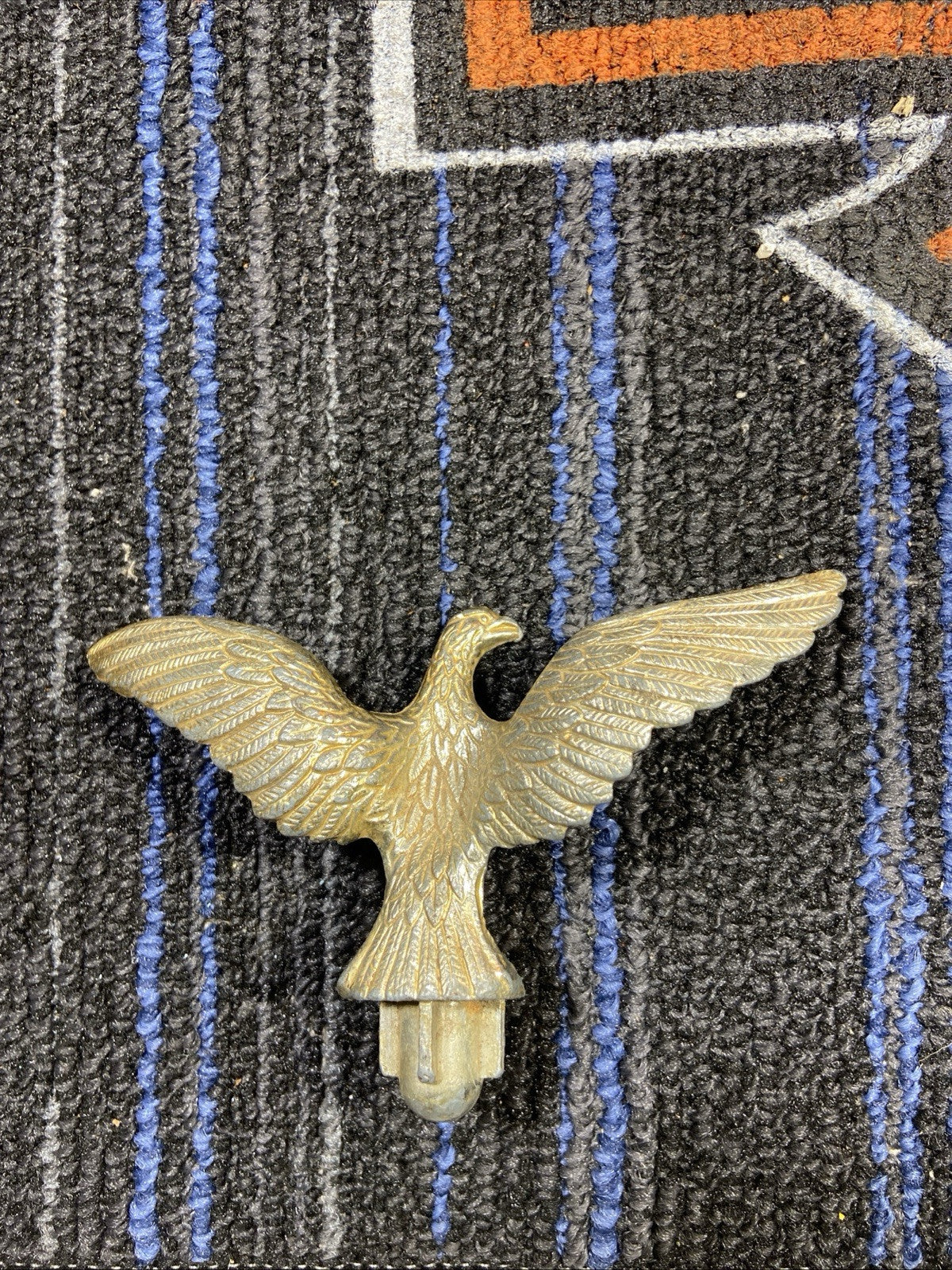 Vintage Gold/ Silver toned Metal Flag Eagle Top Ornament 5" wingspan 3" Long