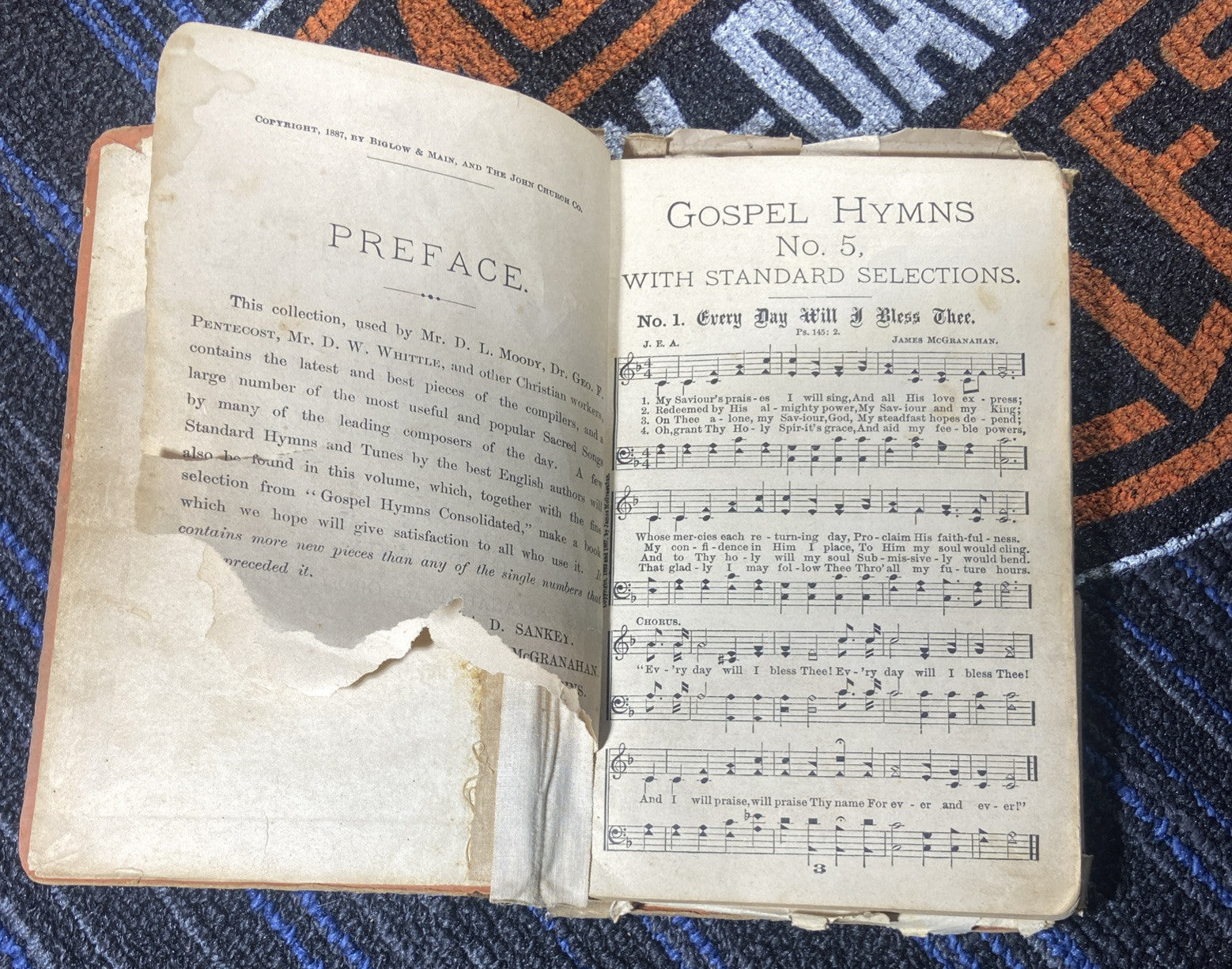 Gospel Hymns No. 5,  Sunday School Ira D. Sankey 1887 & Handwritten hymn Lyrics