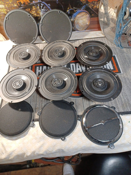 Lot Of 6 Used Harley-Davidson Speakers & Covers For Parts Might Work Not Tested 