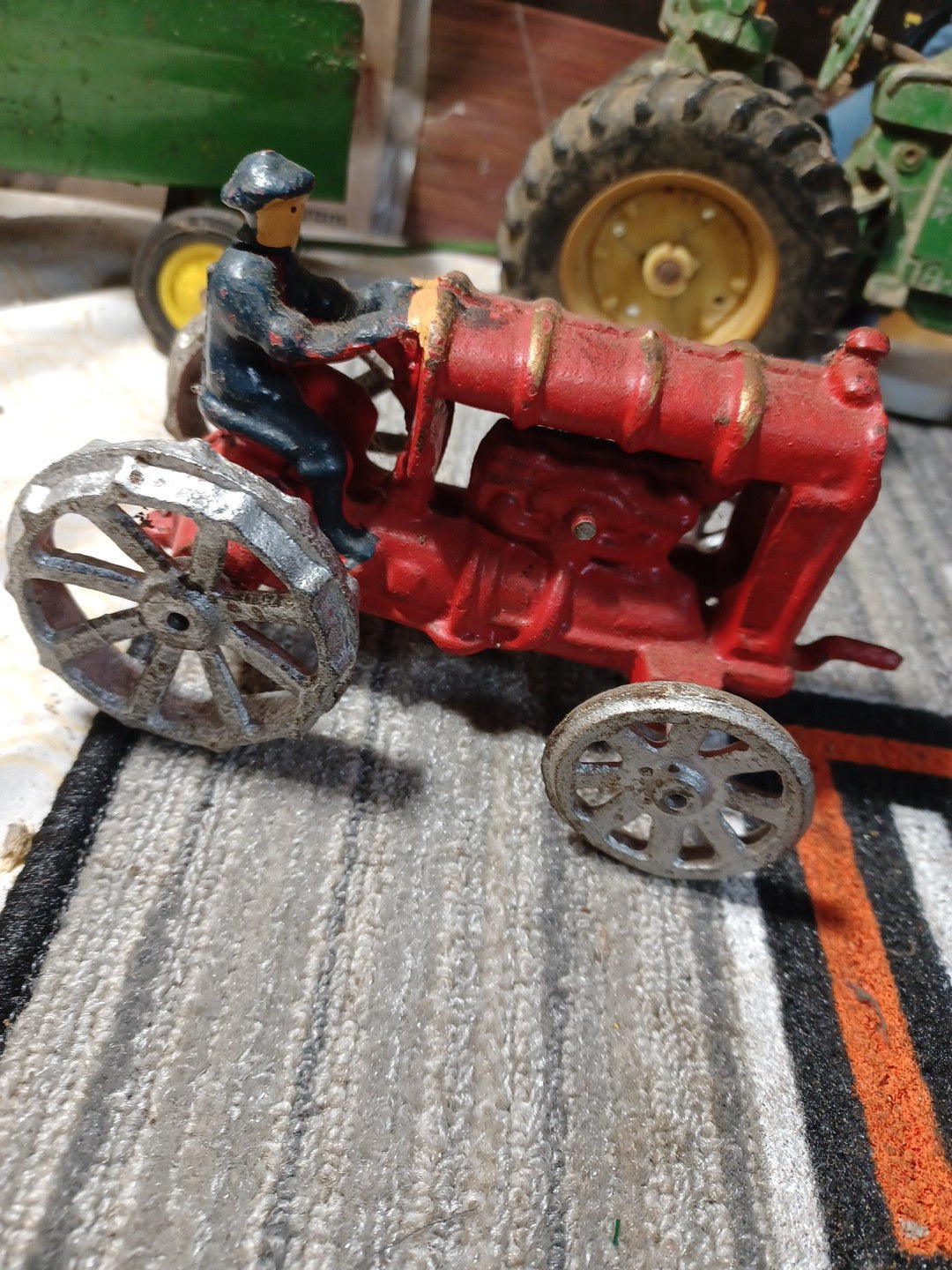 Cast Iron Red Tractor Silver Wheels With Driver Vintage Retro Collecible