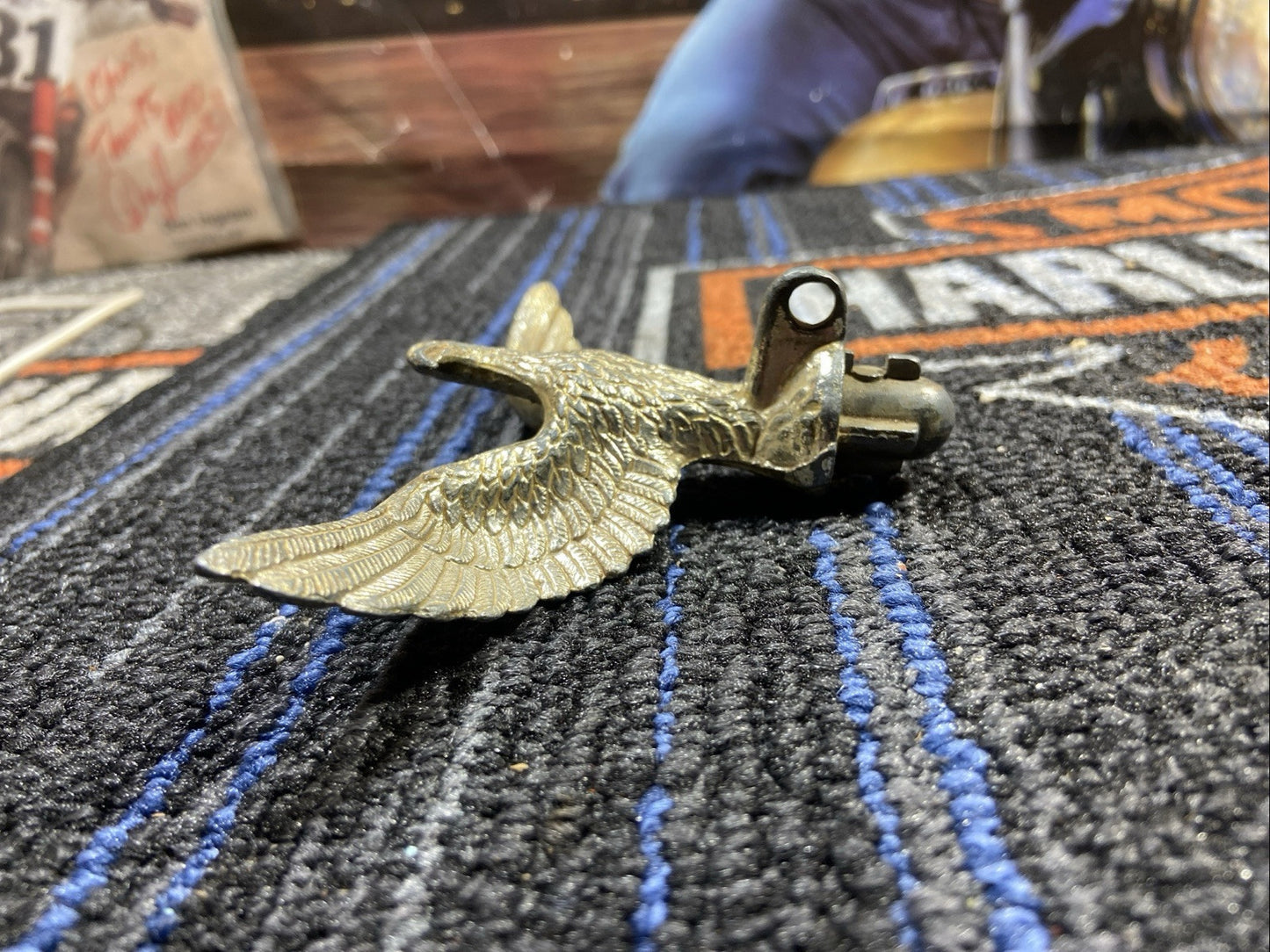 Vintage Gold/ Silver toned Metal Flag Eagle Top Ornament 5" wingspan 3" Long